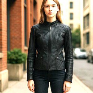 Women's Jacket Black size XS Faux Leather NEW Biker Style full zip